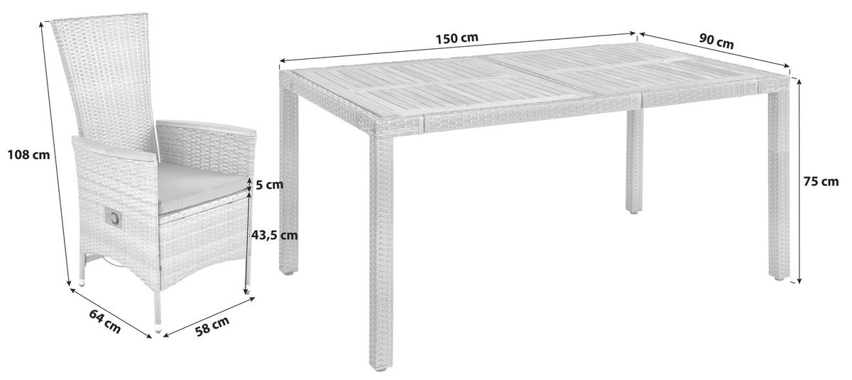 GARTENGARNITUR 7-teilig  - Grau, MODERN, Holz/Kunststoff (150/90/75cm) - Luca Bessoni