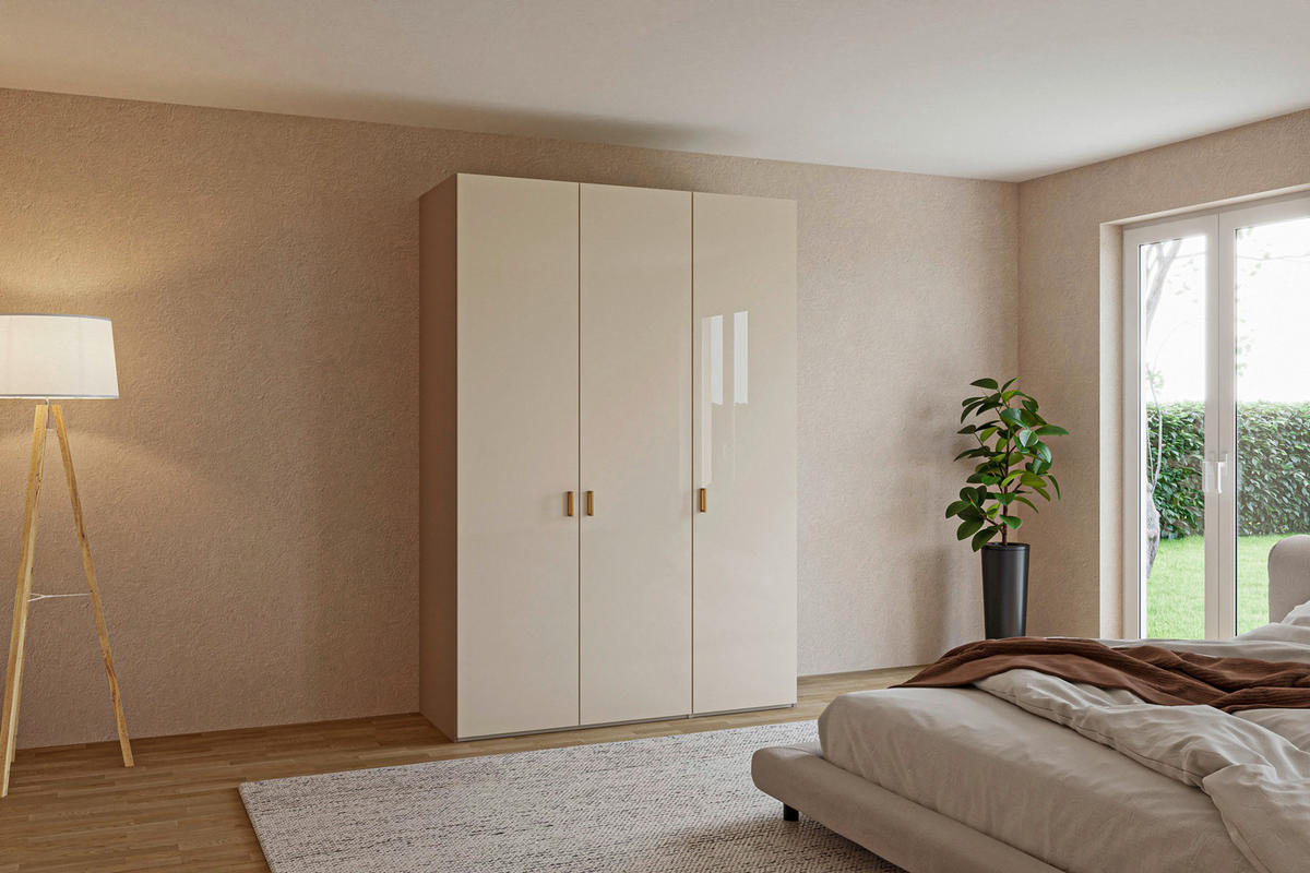 DREHTÜRENSCHRANK 152/220/59 cm,  in Creme, Hellbraun, 3-türig  - Hellbraun/Creme, Design, Glas/Holzwerkstoff (152/220/59cm) - Jutzler