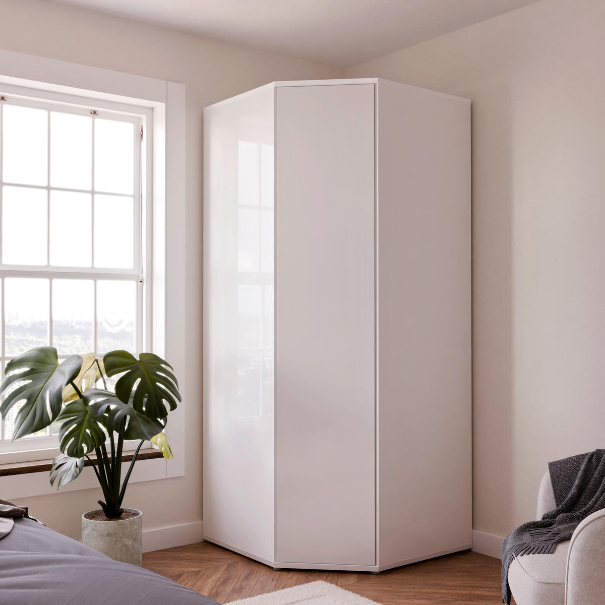 ECKKLEIDERSCHRANK 92/214/92 cm Weiß, Weiß Hochglanz  - Weiß Hochglanz/Weiß, Trend, Holzwerkstoff (92/214/92cm) - Carryhome