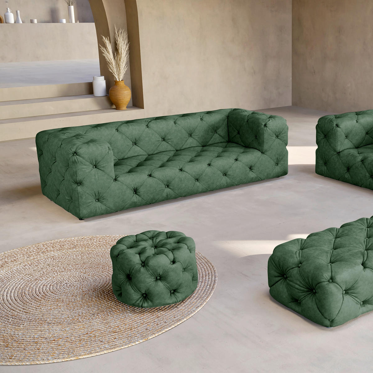 3-SITZER-SOFA Mikrofaser Waldgrün  - Waldgrün/Schwarz, Design, Kunststoff/Textil (230/71/100cm) - P & B
