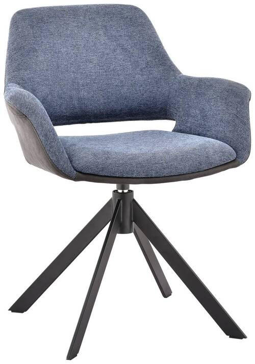 ARMLEHNSTUHL  in Eisen Mikrofaser, Leinenoptik  - Blau/Dunkelgrau, Design, Textil/Metall (66/83,5/62,5cm) - Novel