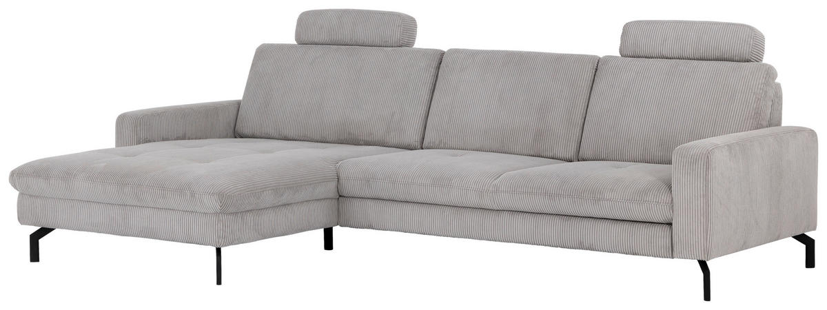 ECKSOFA in Cord Grau  - Schwarz/Grau, Design, Textil/Metall (178/302cm) - Beldomo Style