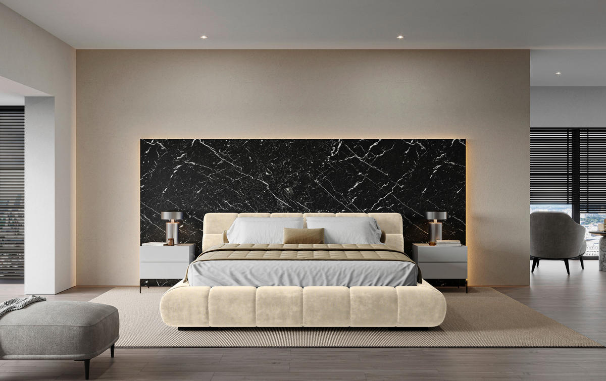 POLSTERBETT 200/200 cm,  in Beige,  - Beige/Schwarz, Design, Textil/Metall (200/200cm) - Belluti