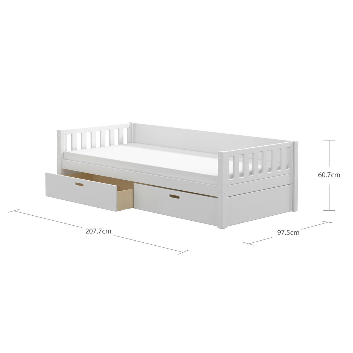 BETT 90/200 cm,  in Weiß, Rollrost, Bettschubladen  - Weiß, MODERN, Holz (90/200cm) - Chameo