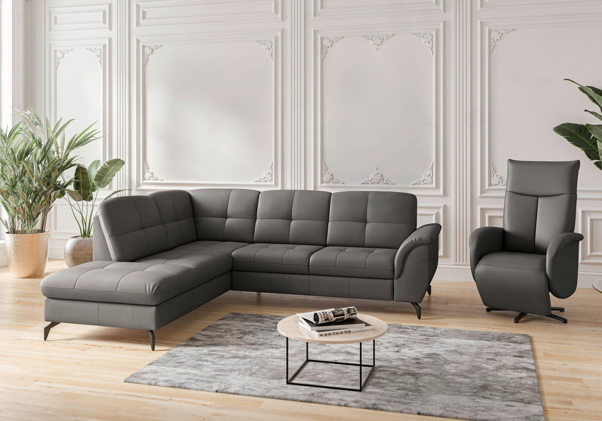 ECKSOFA in Vliesstoff Kombination Echtleder/Stoff Mokka  - Schwarz/Mokka, Modern, Leder/Textil (212/244cm) - Sit & More