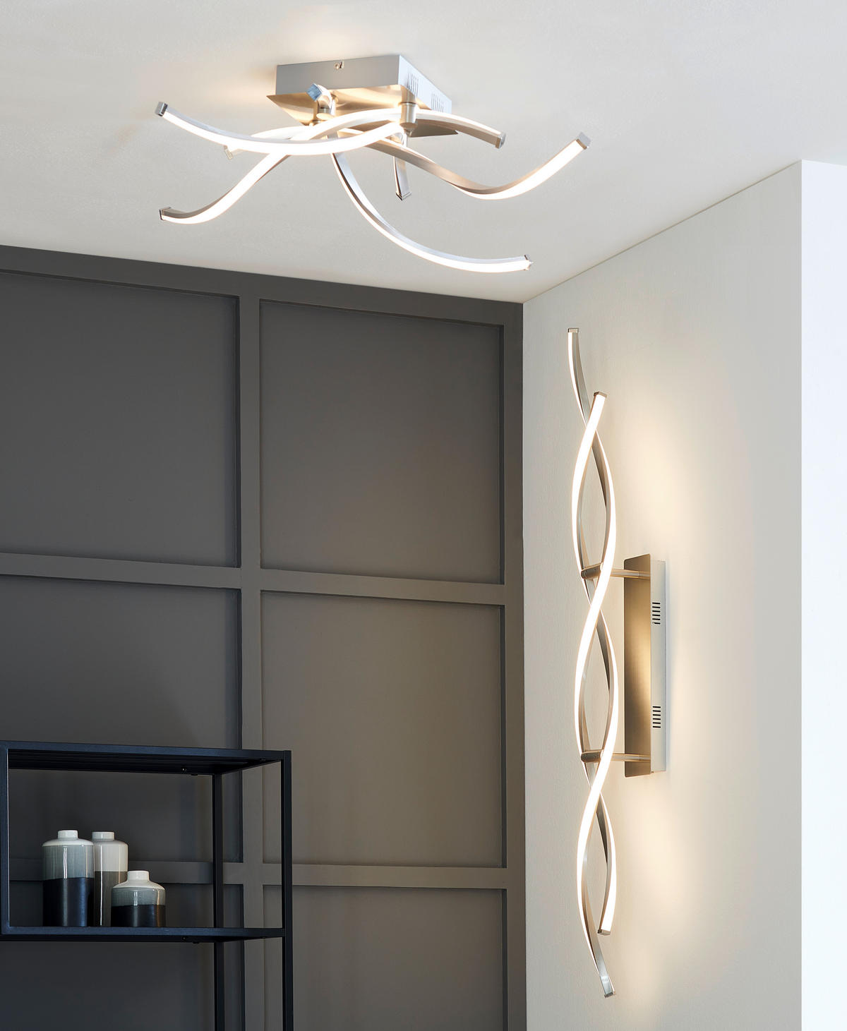 STROPNÍ LED SVÍTIDLO, 78/78/17 cm - barvy niklu, Design, kov (78/78/17cm)