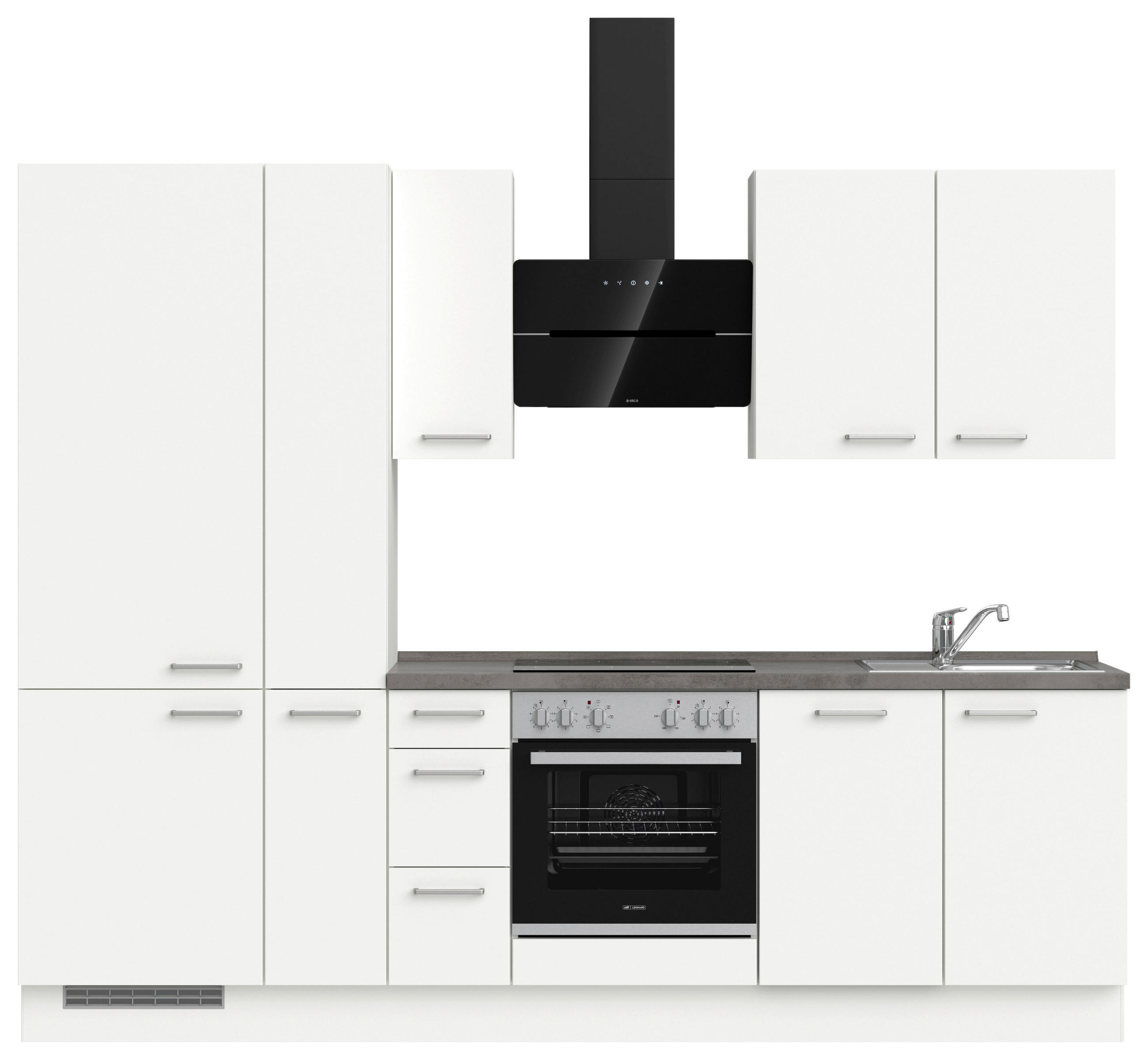 BUCĂTĂRIE FĂRĂ ELECTROCASNICE  - alb/culoare inox, Modern, metal/material pe bază de lemn (270cm) - Nobilia