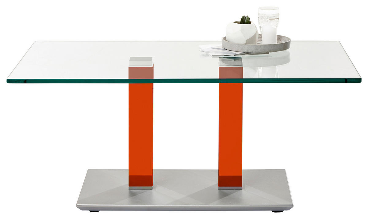 COUCHTISCH Klarglas 110/70/46-65 cm rechteckig Orange, Rot, Edelstahlfarben  - Edelstahlfarben/Rot, Design, Glas/Kunststoff (110/70/46-65cm)