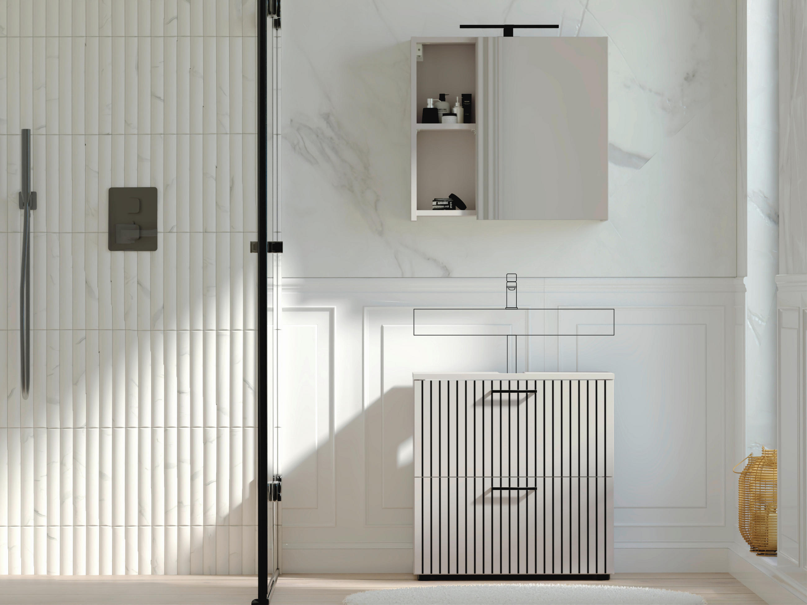 BADEZIMMER  in 60 cm  - Kaschmir/Schwarz, Trend, Glas/Holzwerkstoff (60cm) - Respekta