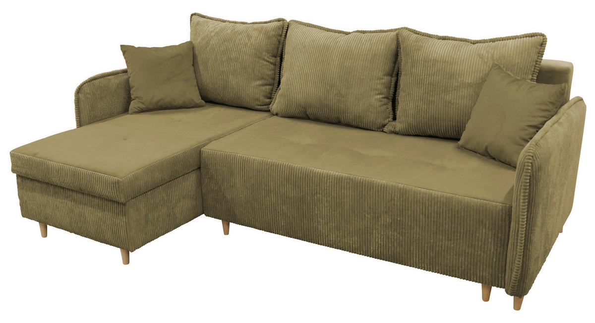 ECKSOFA TEDDY in Cord, Bouclé Grün  142/215 cm  - Naturfarben/Grün, Design, Holz/Textil (142/215cm) - MID.YOU