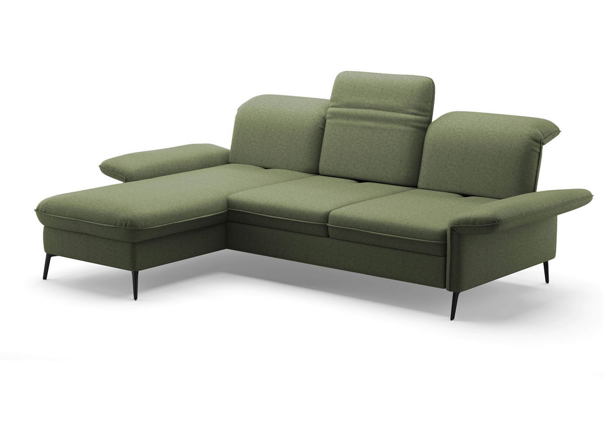ECKSOFA in Flachgewebe Olivgrün  198/264 cm  - Schwarz/Olivgrün, KONVENTIONELL, Textil/Metall (198/264cm) - Sit & More