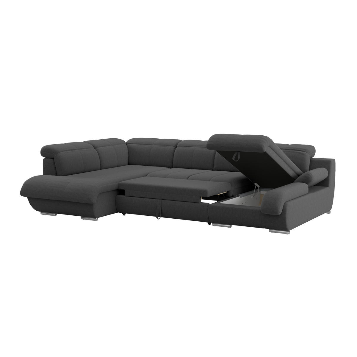 WOHNLANDSCHAFT MULTI Schwarz Chenille  - Chromfarben/Schwarz, MODERN, Textil/Metall (228/345/184cm) - Livetastic