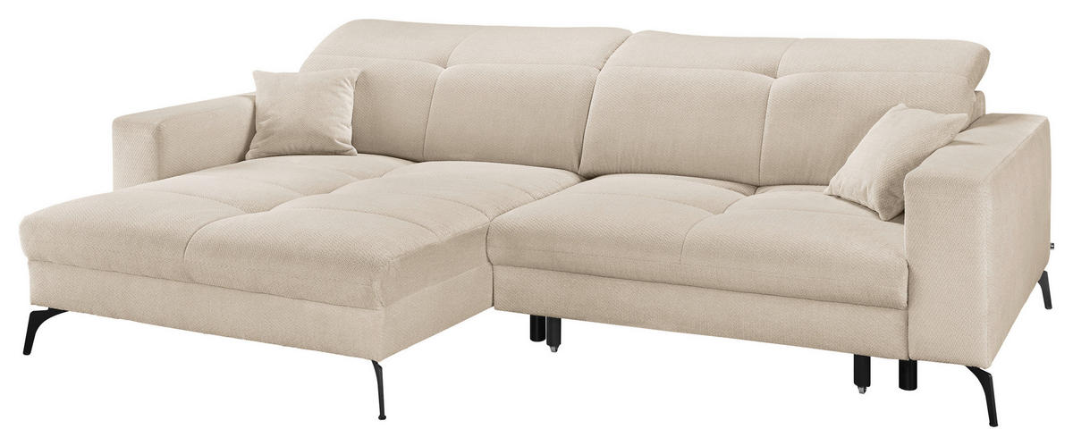 ECKSOFA Creme Webstoff  - Creme/Schwarz, KONVENTIONELL, Textil/Metall (180/285cm) - SetOne by Musterring