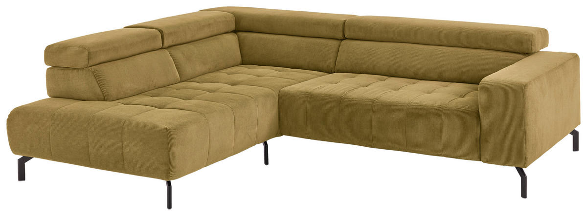 ECKSOFA Hellgrün Cord  - Schwarz/Hellgrün, Design, Textil/Metall (214/261cm) - Beldomo Style
