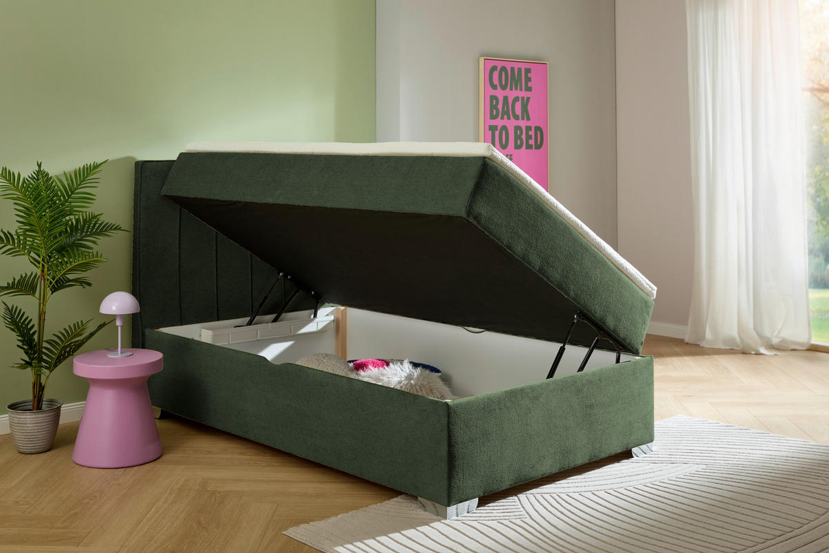 BOXBETT 120/200 cm  in Dunkelgrün  - Chromfarben/Dunkelgrün, Trend, Kunststoff/Textil (120/200cm) - Boxxx