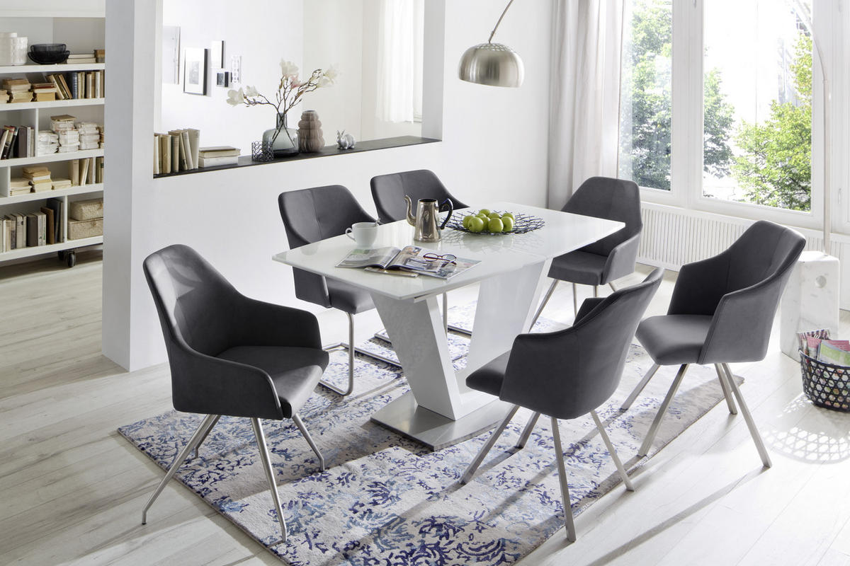 CHAISE ACCOUDOIRS  in Edelstahl Lederlook  - Edelstahlfarben/Anthrazit, Design, Textil/Metall (55/88/62cm) - Novel