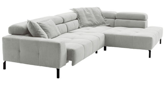 ECKSOFA in Feincord Hellgrau  - Hellgrau/Schwarz, KONVENTIONELL, Textil/Metall (311/219cm) - Hom`in