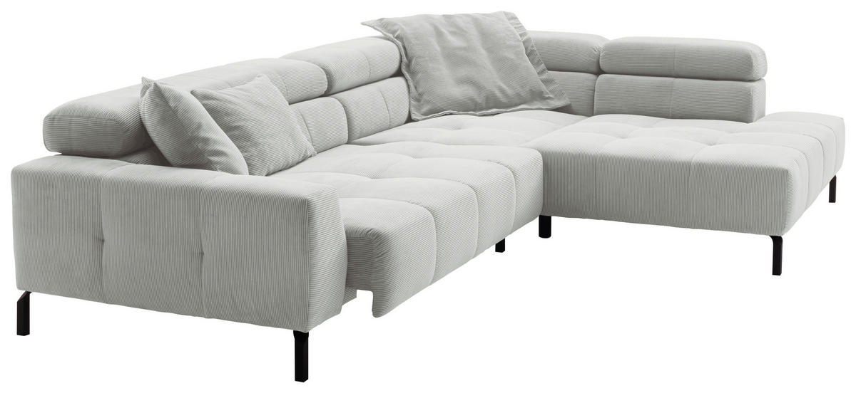 ECKSOFA in Feincord Hellgrau  - Hellgrau/Schwarz, Konventionell, Textil/Metall (311/219cm) - Hom`in