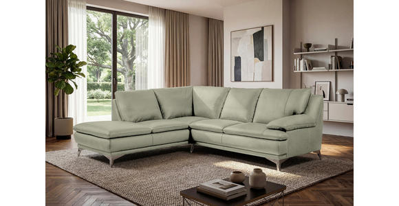 ECKSOFA Taupe Echtleder  - Taupe/Chromfarben, Design, Leder/Metall (224/252cm) - Novel