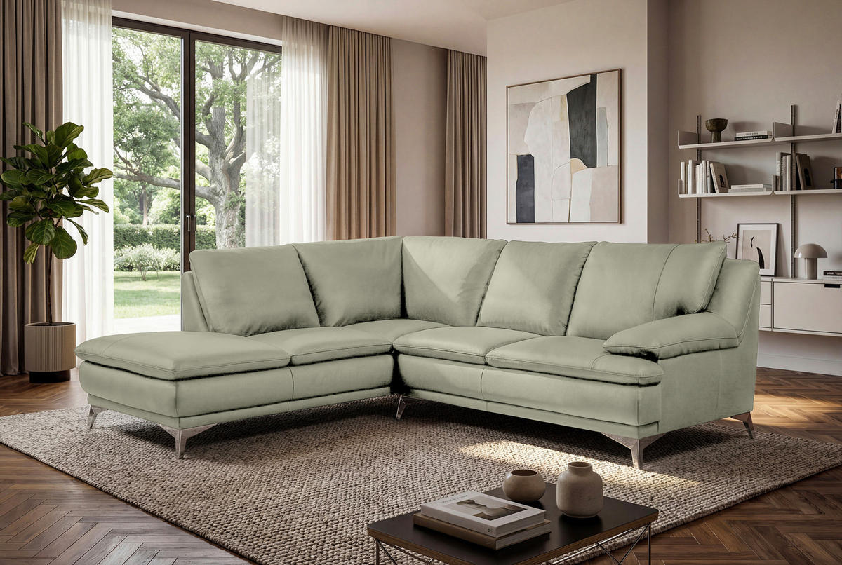 ECKSOFA Taupe Echtleder  - Taupe/Chromfarben, Design, Leder/Metall (224/252cm) - Novel