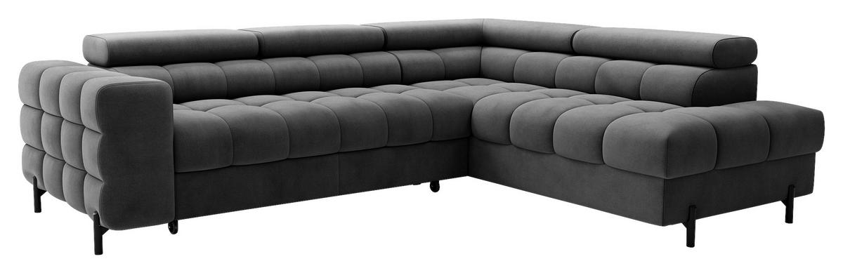 ECKSOFA FERUCCE in Flachgewebe Dunkelgrau  276/200 cm  - Dunkelgrau/Schwarz, Design, Textil/Metall (276/200cm) - MID.YOU