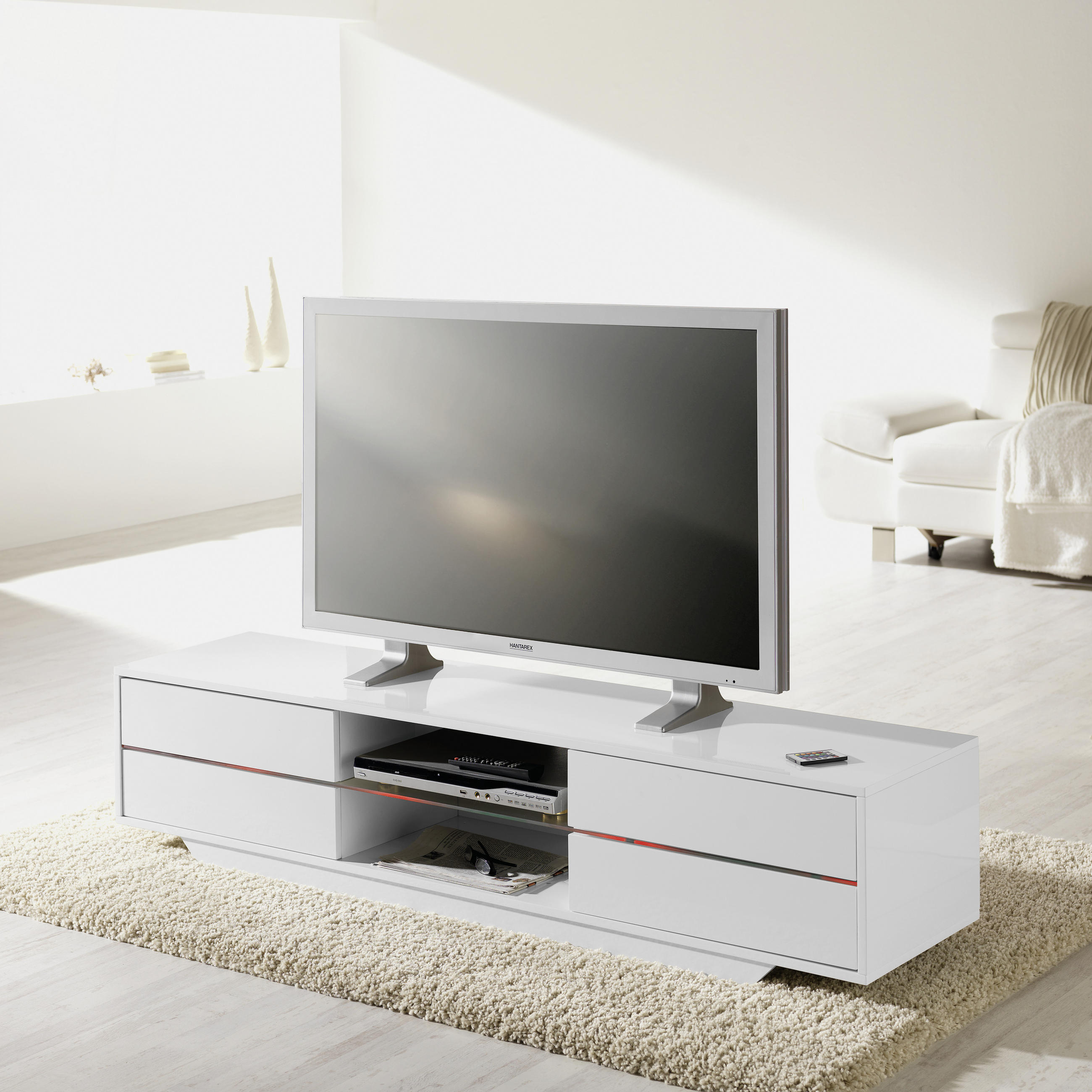 TV-ELEMENT - Weiß Hochglanz, Design, Glas/Holzwerkstoff (160/36/40cm)