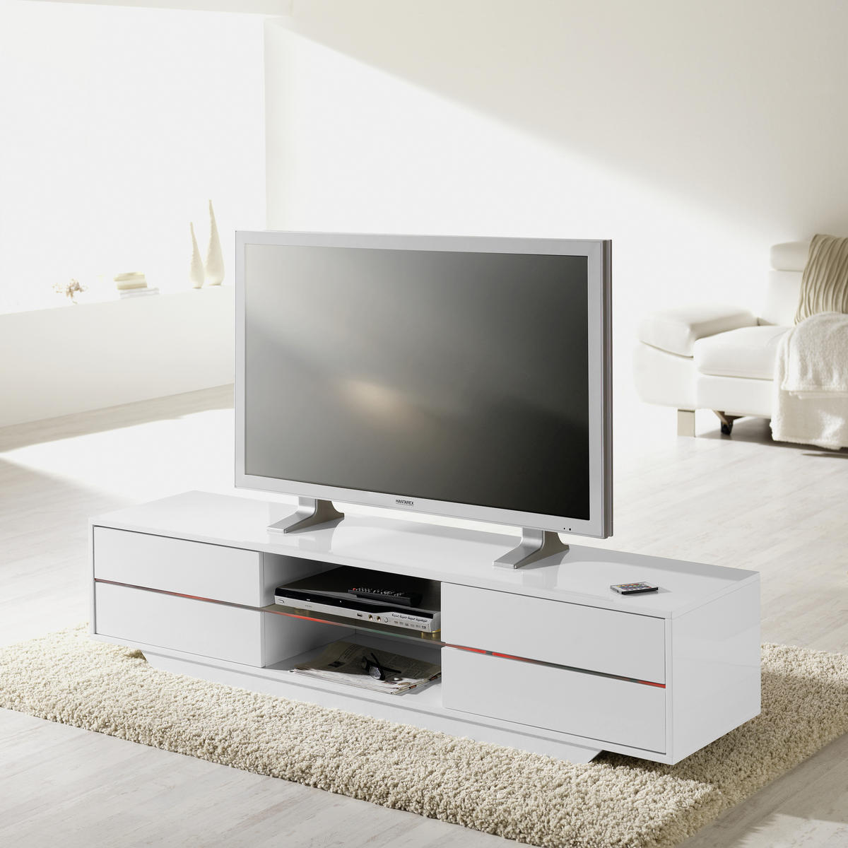 TV-ELEMENT 160/36/40 cm  - Weiss Hochglanz, Design, Glas/Holzwerkstoff (160/36/40cm)