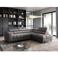 ECKSOFA FERUCCE Grau Chenille Bettkasten, Kopfteilverstellung  - Schwarz/Grau, Design, Textil/Metall (276/200cm) - MID.YOU