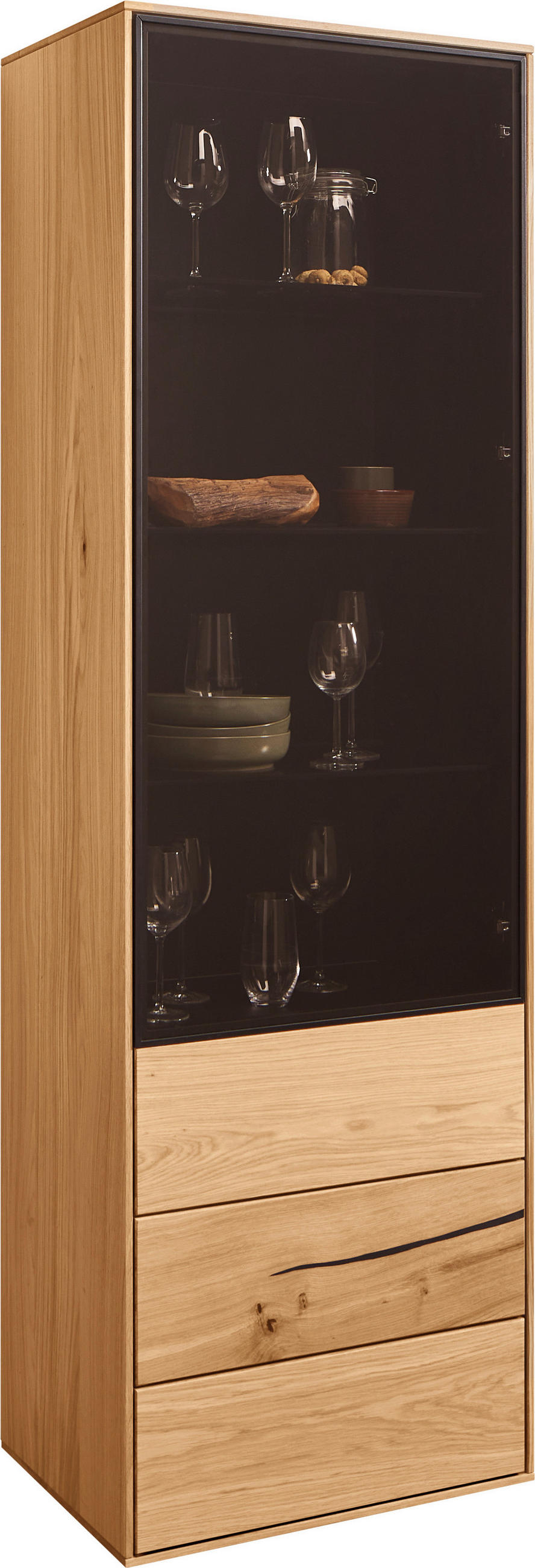 VITRINE  in furniert Wildeiche Braun, Schwarz, Eichefarben  - Eichefarben/Schwarz, Natur, Glas/Holz (60/192/40cm) - Waldwelt