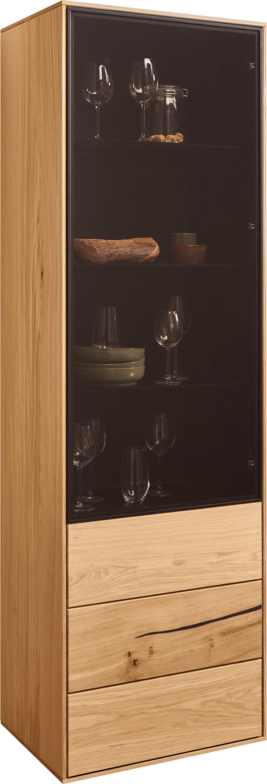 VITRINE  in furniert Wildeiche Braun, Schwarz, Eichefarben  - Eichefarben/Schwarz, Natur, Glas/Holz (60/192/40cm) - Waldwelt