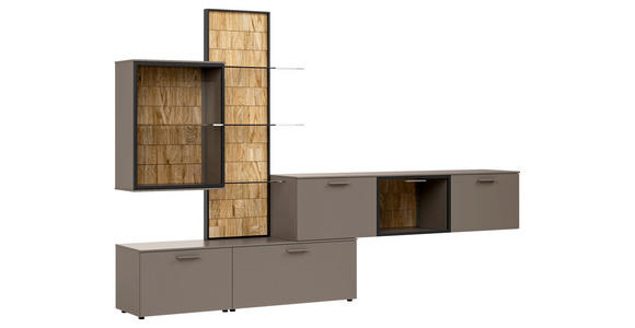 WOHNWAND 285/190,5/42,4 cm  in Braun, Eichefarben  - Eichefarben/Braun, Design, Glas/Holz (285/190,5/42,4cm) - Moderano