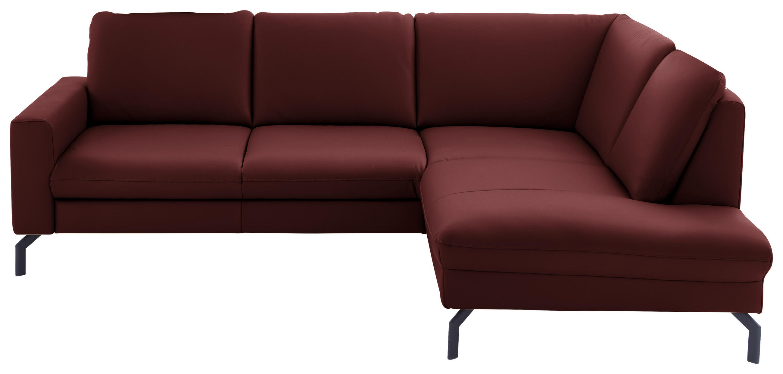 ECKSOFA in Echtleder Brombeere  - Brombeere/Schwarz, Design, Leder/Metall (250/194cm) - Beldomo Premium