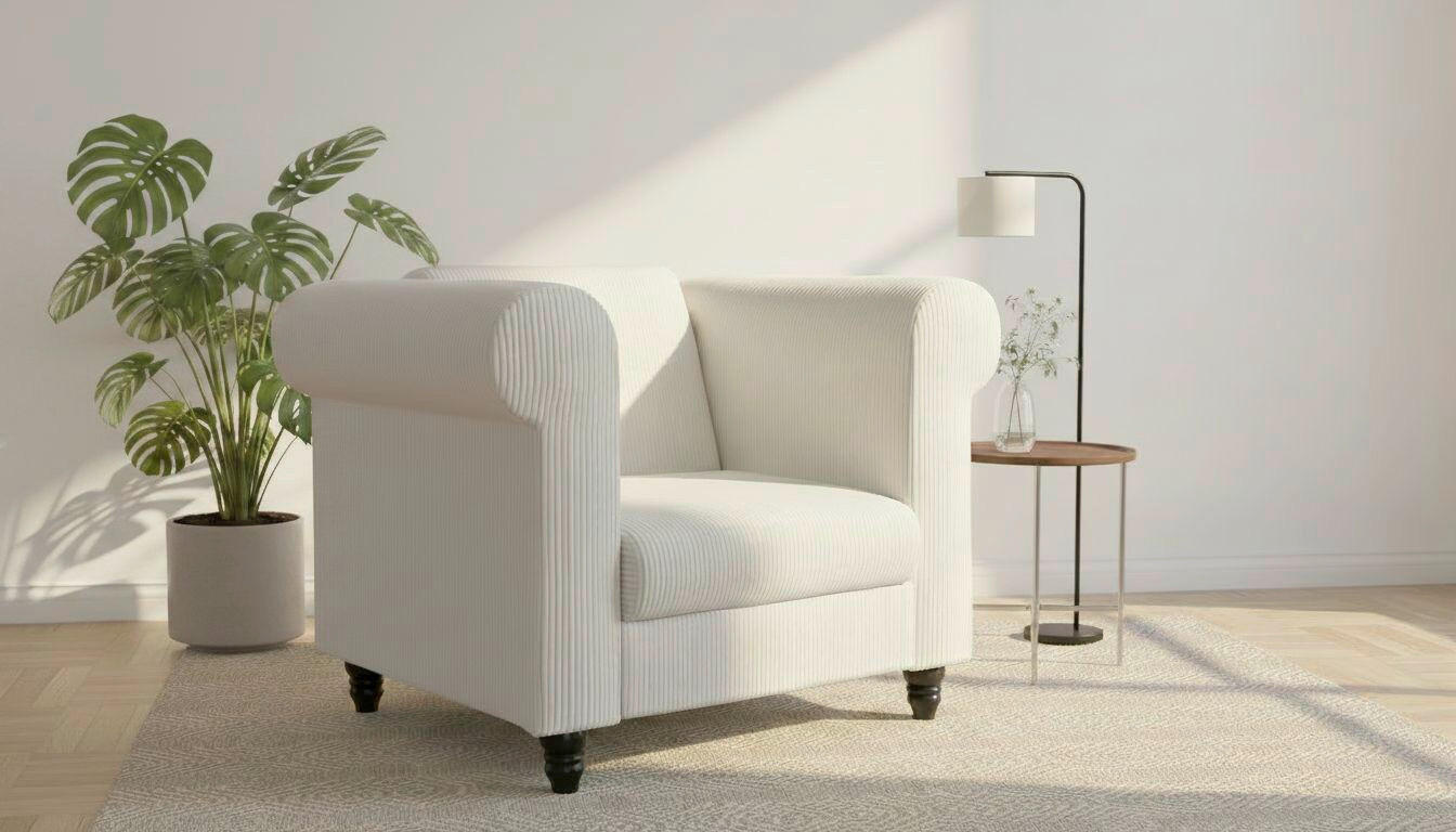 SESSEL in Cord Creme  - Creme/Schwarz, Basics, Holz/Textil (111/83/87cm) - Livetastic