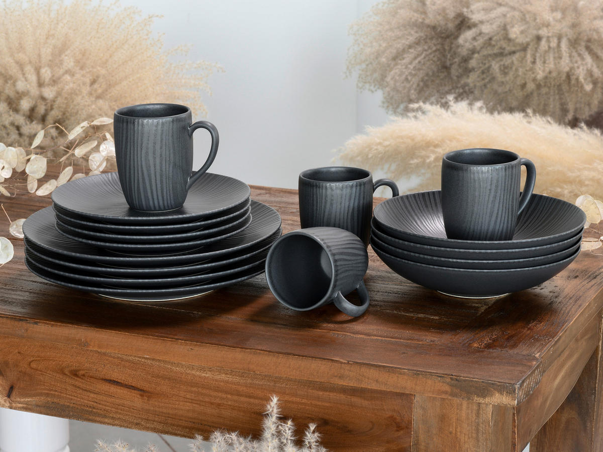 KOMBISERVICE 16-teilig  - Schwarz/Grau, Trend, Keramik (22/21/27cm) - Creatable