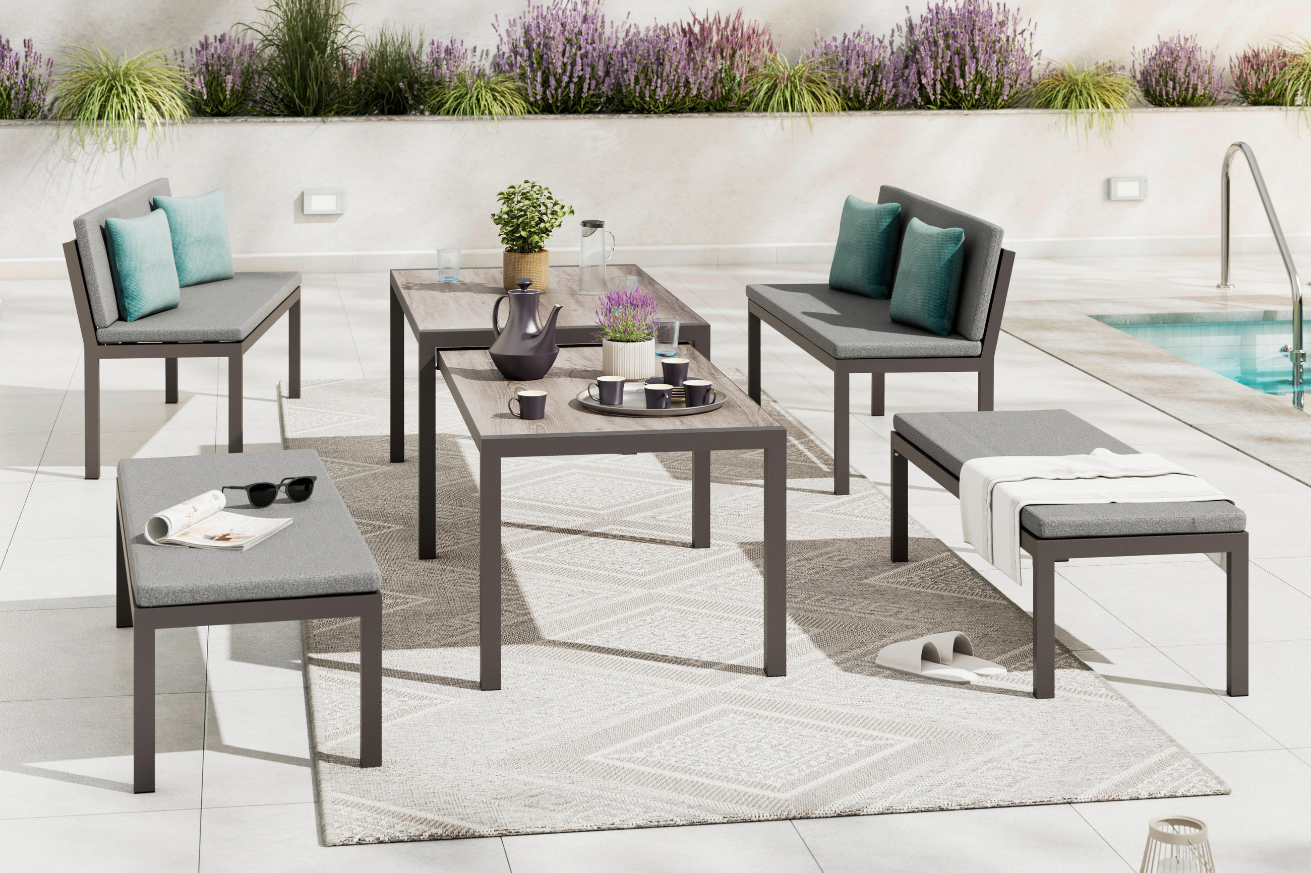 GARTENSET Webstoff Aluminium  - Anthrazit/Hellgrau, MODERN, Kunststoff/Textil - Ambia Garden