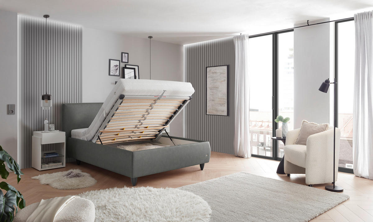 POLSTERBETT 200/200 cm,  in Dunkelgrau, Matratze, Lattenrost, Bettkasten, H2 + H2 = mittel  - Dunkelgrau/Schwarz, Design, Holz/Kunststoff (200/200cm) - RUF Betten