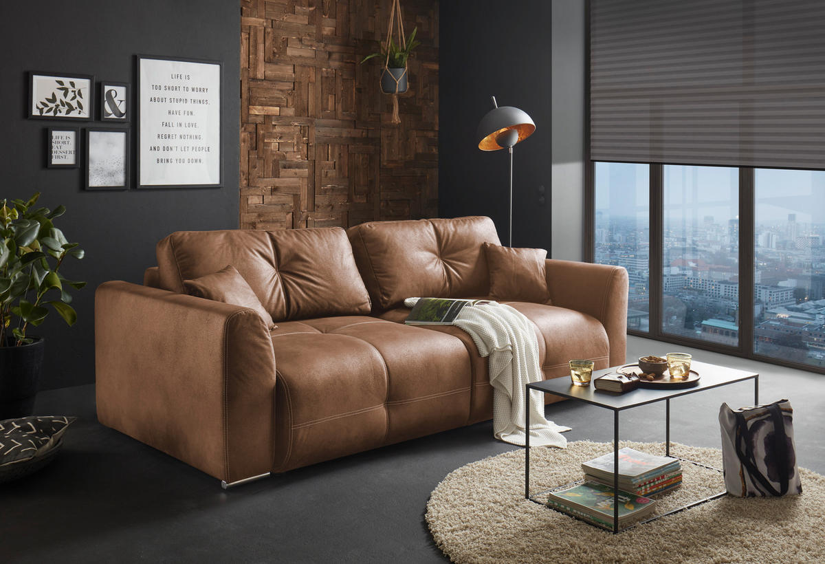 KANAPÉÁGY textil világosbarna  - króm/világosbarna, Modern, műanyag/textil (245/85/115cm) - Livetastic