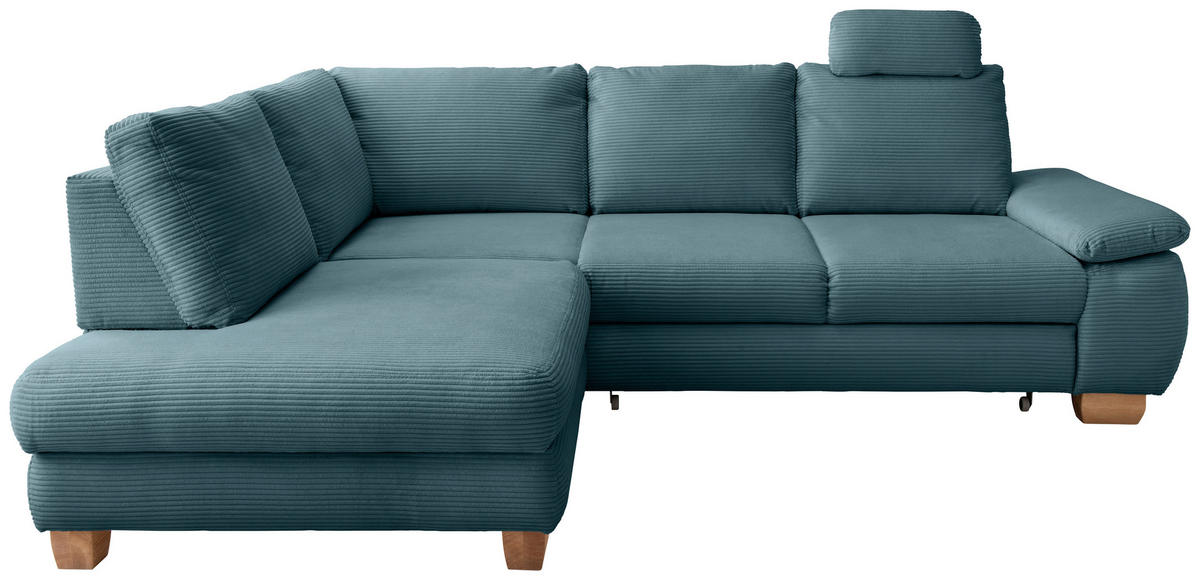 ECKSCHLAFSOFA in Cord Petrol  - Wildeiche/Petrol, Modern, Holz/Textil (206/261cm) - Livetastic