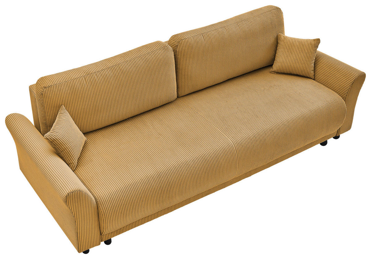 SCHLAFSOFA Malta Cord Gelb  inkl. Zierkissen, Rückenkissen, Bettkasten, Schlaffunktion, Rücken echt  - Gelb/Schwarz, Design, Textil (244/88/100cm) - P & B