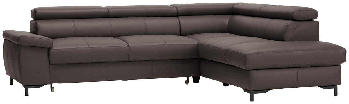 ECKSOFA in Echtleder Dunkelbraun  - Dunkelbraun/Schwarz, Design, Leder/Metall (268/213cm) - Stylife