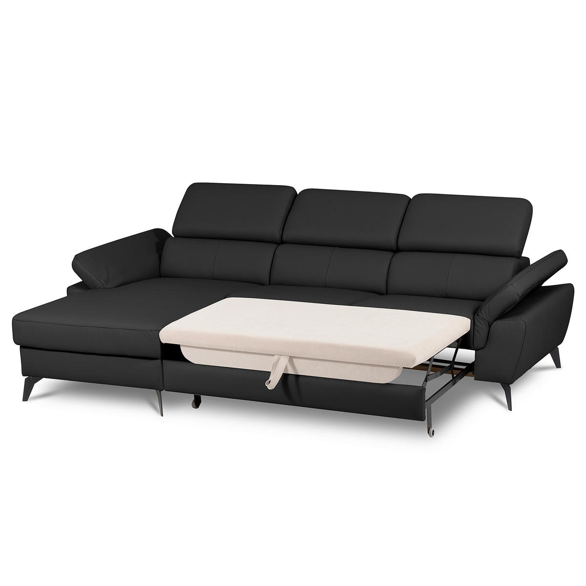 ECKSOFA Lederlook Echtleder Schwarz  - Schwarz, Design, Leder/Textil (179/252cm) - Livetastic