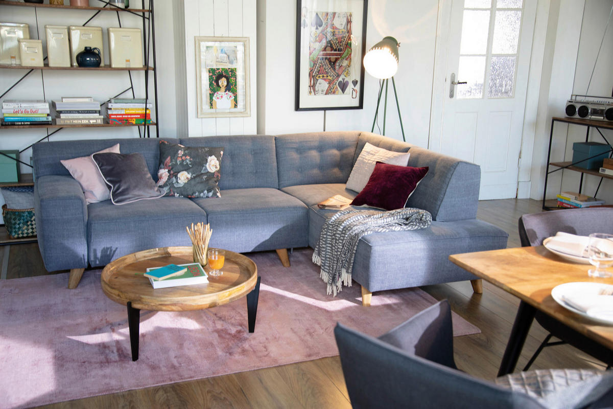 COUCHTISCH Mangoholz massiv 75/75/34 cm rund Naturfarben, Schwarz  - Schwarz/Naturfarben, Design, Holz/Metall (75/75/34cm) - MID.YOU