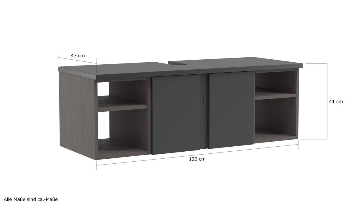 WASCHBECKENUNTERSCHRANK 120/41/47 cm  - Graphitfarben/Grau, Modern, Holzwerkstoff (120/41/47cm) - Held