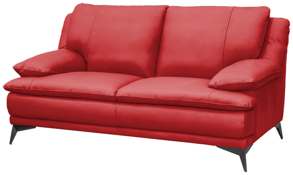 2-SITZER-SOFA Rot Echtleder  - Rot/Schwarz, Design, Leder/Metall (178/92/98cm) - Novel