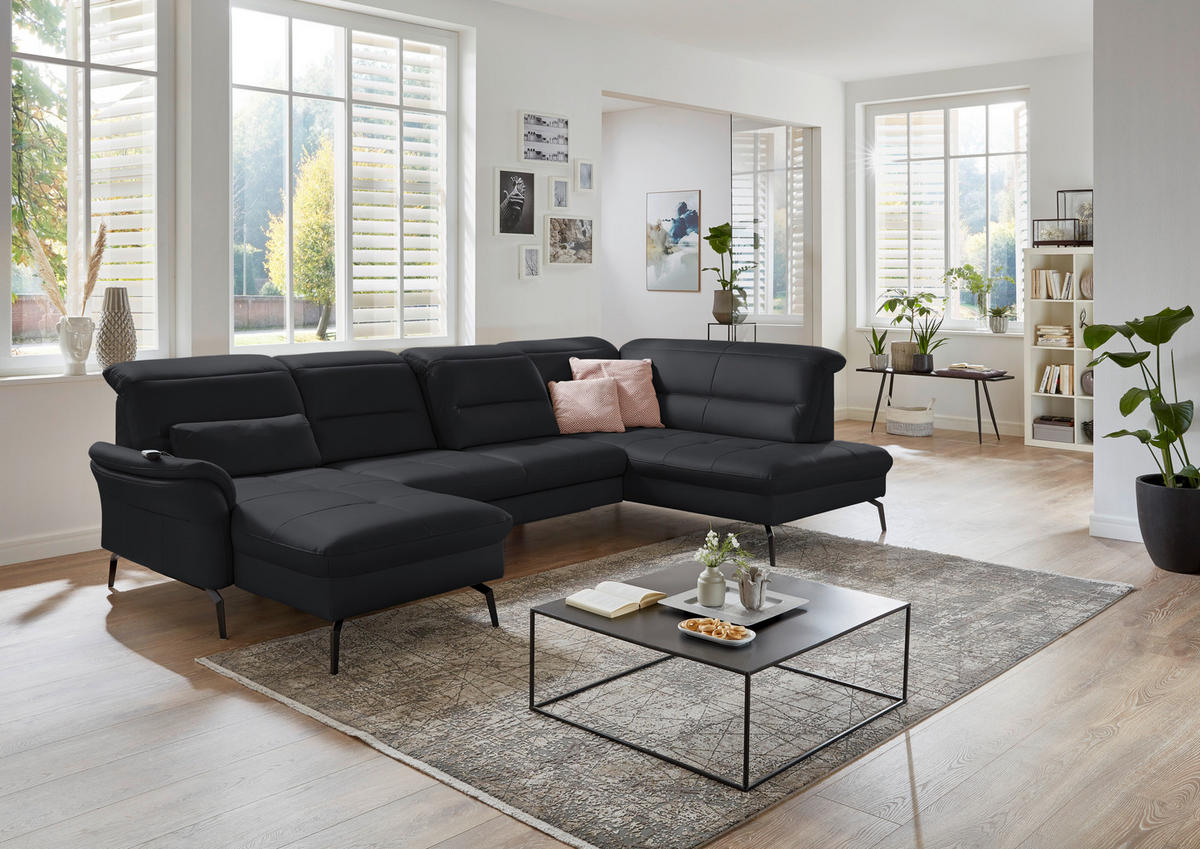 WOHNLANDSCHAFT  in Echtleder Anthrazit  - Anthrazit/Schwarz, Design, Leder/Metall (181/336/206cm) - Beldomo Speed