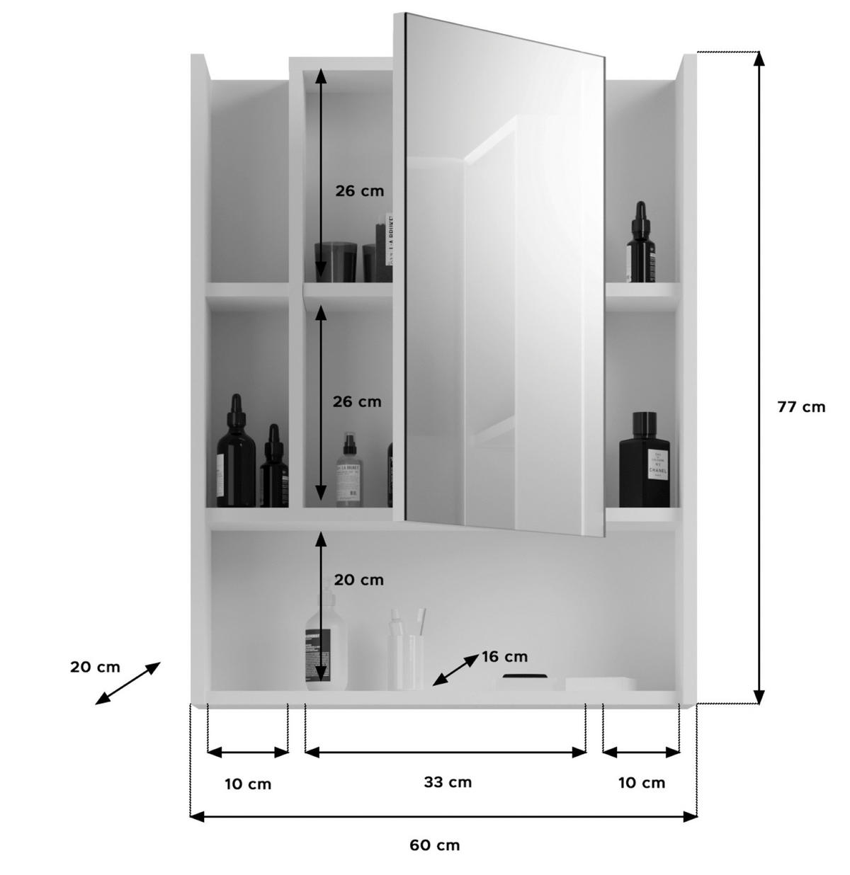 SPIEGELSCHRANK 60/77/19 cm  - Weiß Hochglanz, MODERN, Glas/Holzwerkstoff (60/77/19cm) - MID.YOU