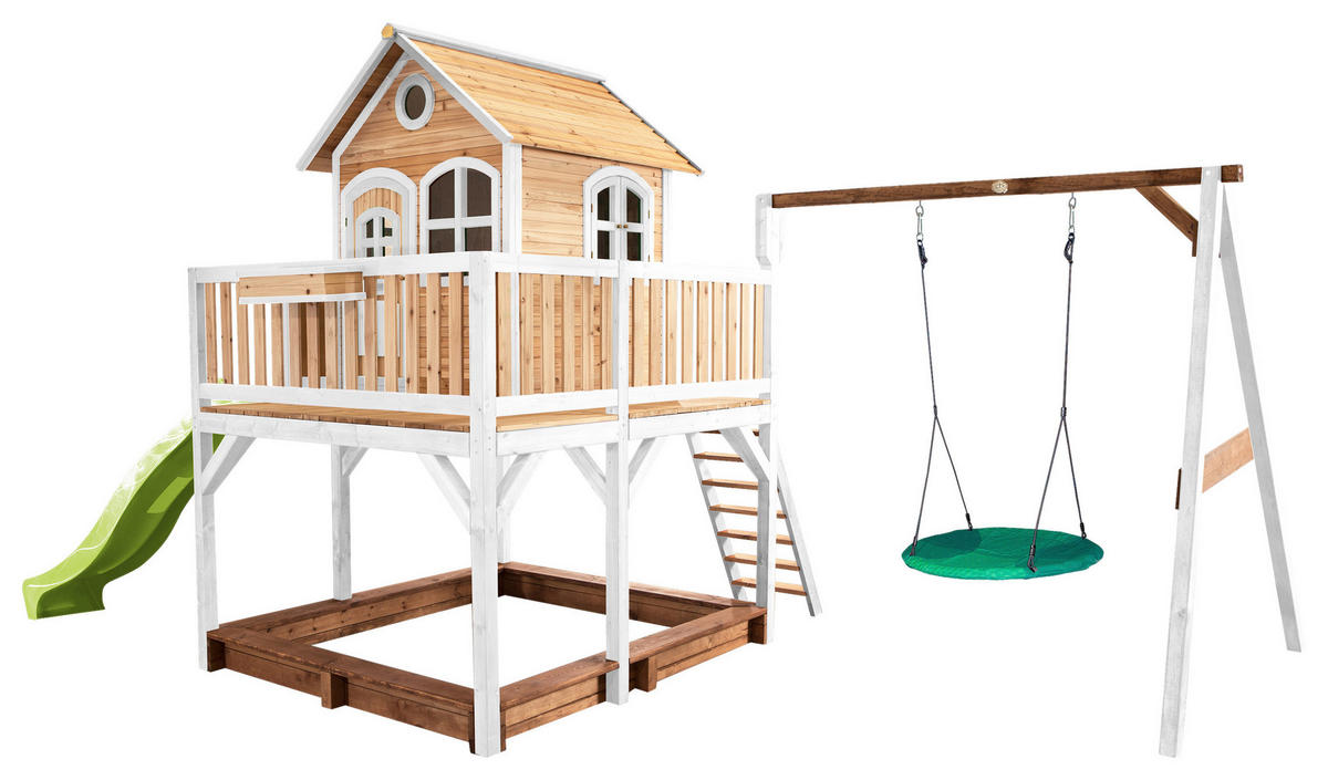 SPIELTURM 613/291/277 cm  - Braun/Weiß, KONVENTIONELL, Holz (613/291/277cm) - Ambia Garden