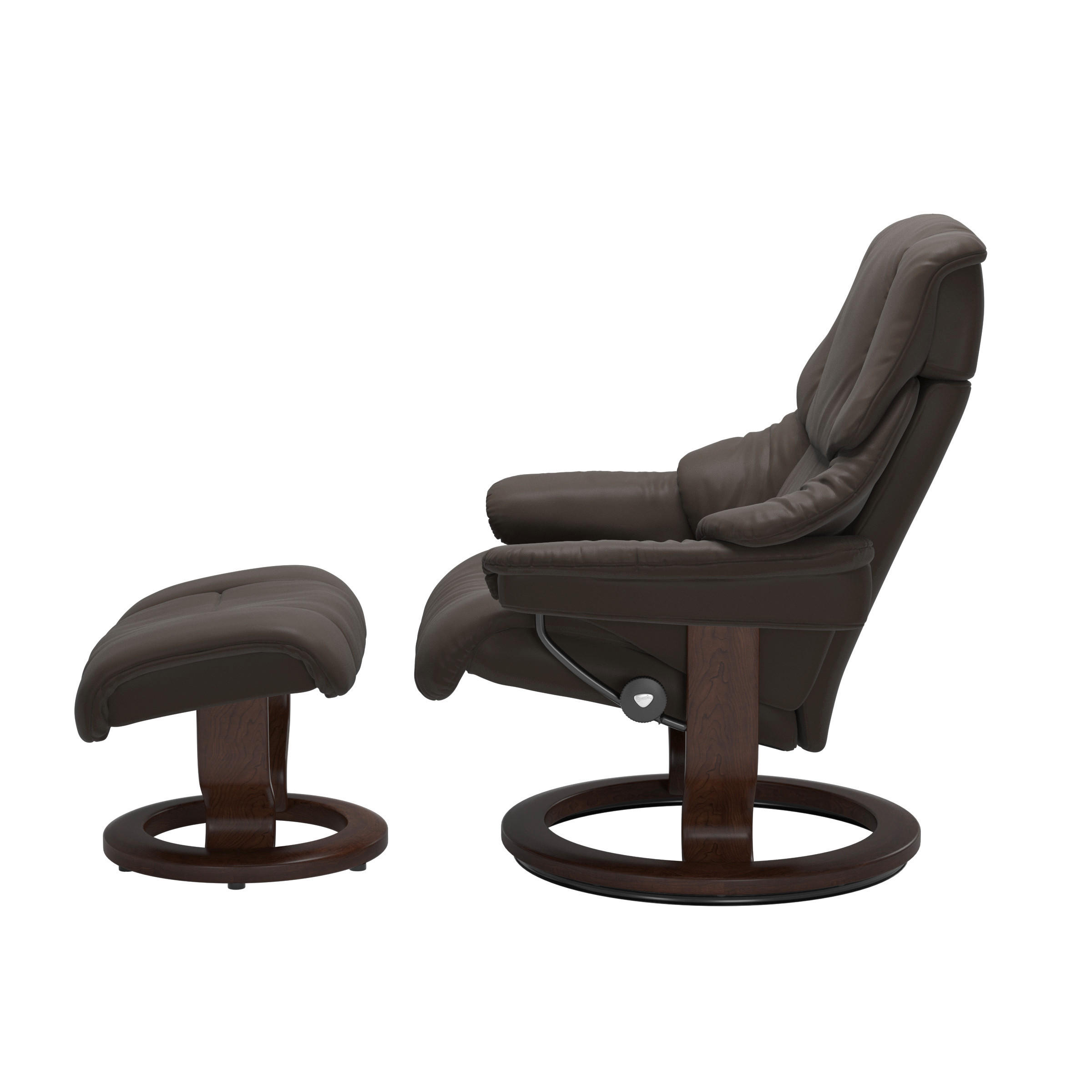 RELAXSESSELSET RENO Echtleder Relaxfunktion, Hocker    - Dunkelbraun/Braun, Design, Leder/Holz (79/98-108/75cm) - Stressless