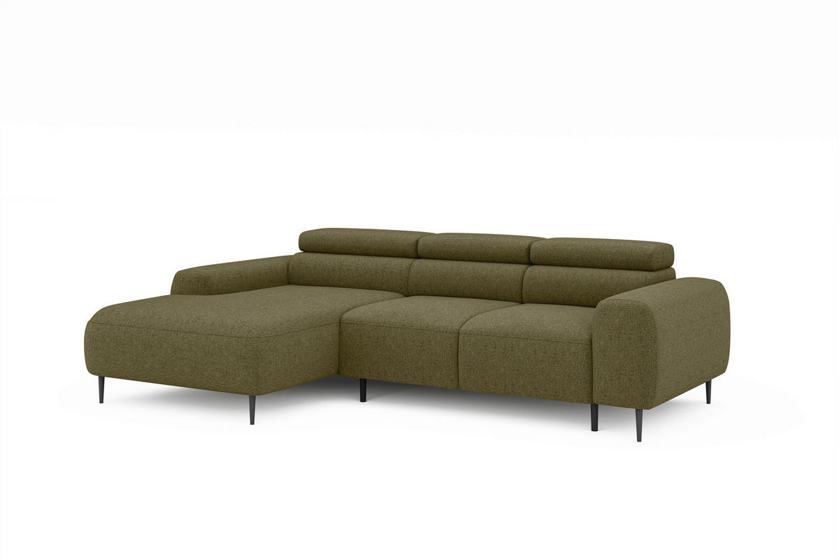 ECKSOFA Braun Struktur Rücken echt, Kopfteilverstellung, Sitztiefenverstellung  - Schwarz/Braun, MODERN, Textil/Metall (179/274cm) - Welnova