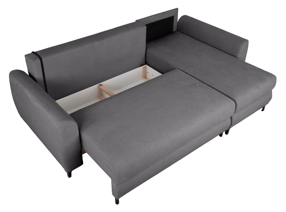 ECKSOFA Moli Dunkelgrau Mikrofaser  - Dunkelgrau/Schwarz, Design, Textil/Metall (236/148cm) - MID.YOU